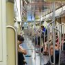 Passengers inside a Santiago Metro carriage, where the bip card Santiago system is used